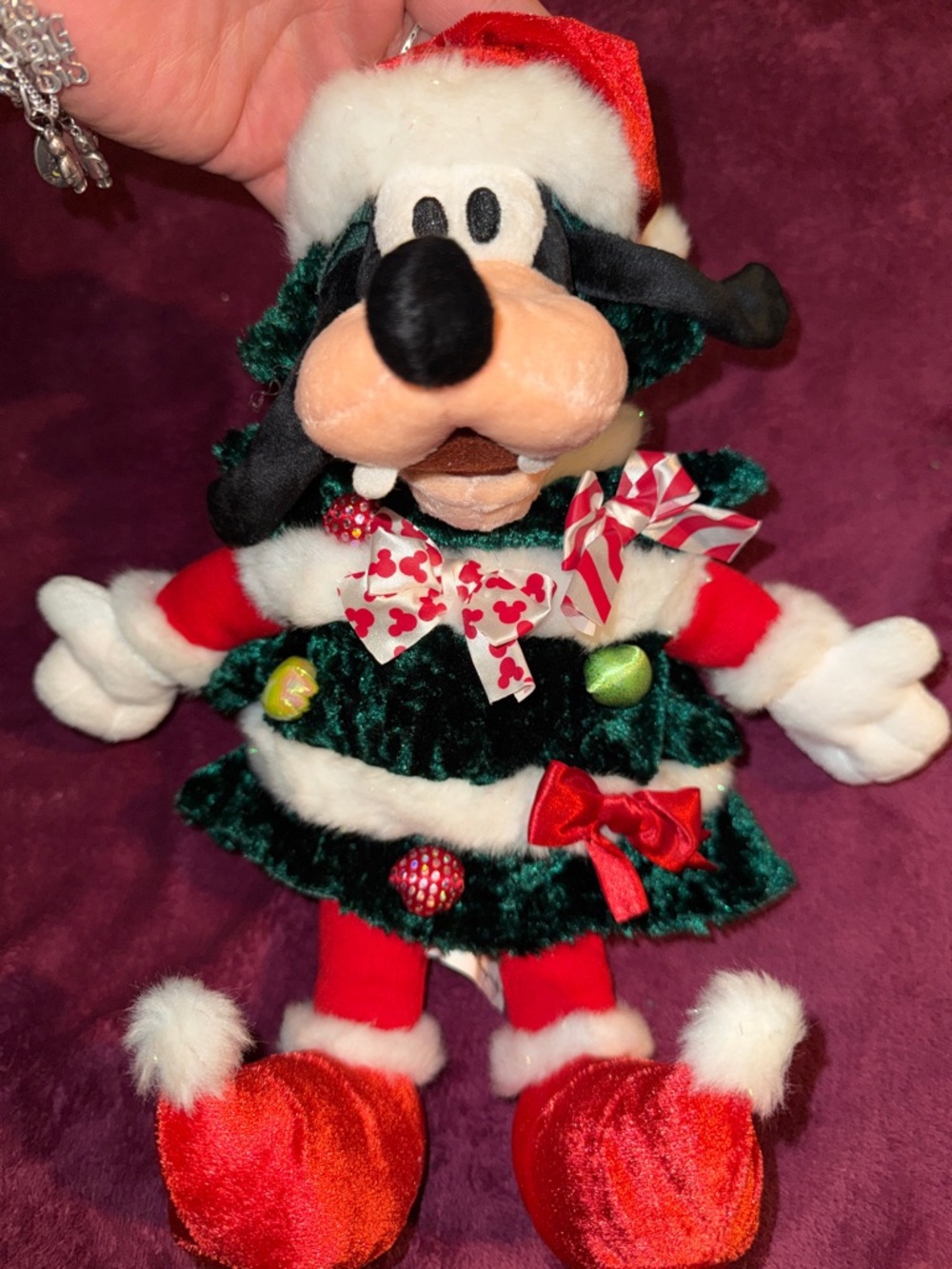 Disney Green Velvet & Red Holiday Plush Elf
